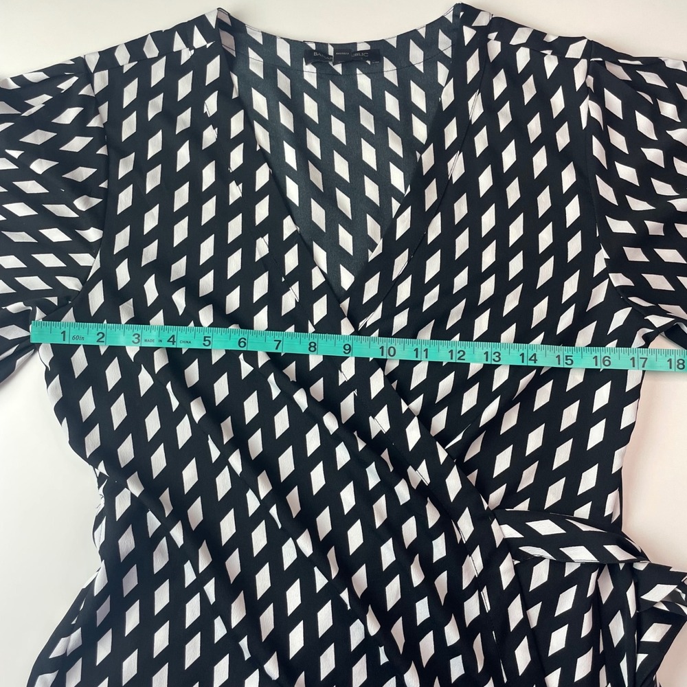 Banana Republic Black White Diamond Print Wrap Dress Short Sleeve 6 S/193043-00 - Picture 7 of 13